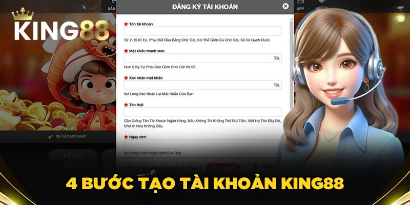 4 bước tạo tài khoản King88